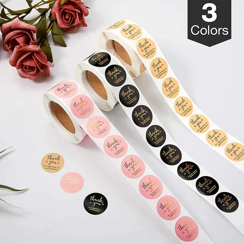 Black thank you stickers roll for supporting my small business packaging labels