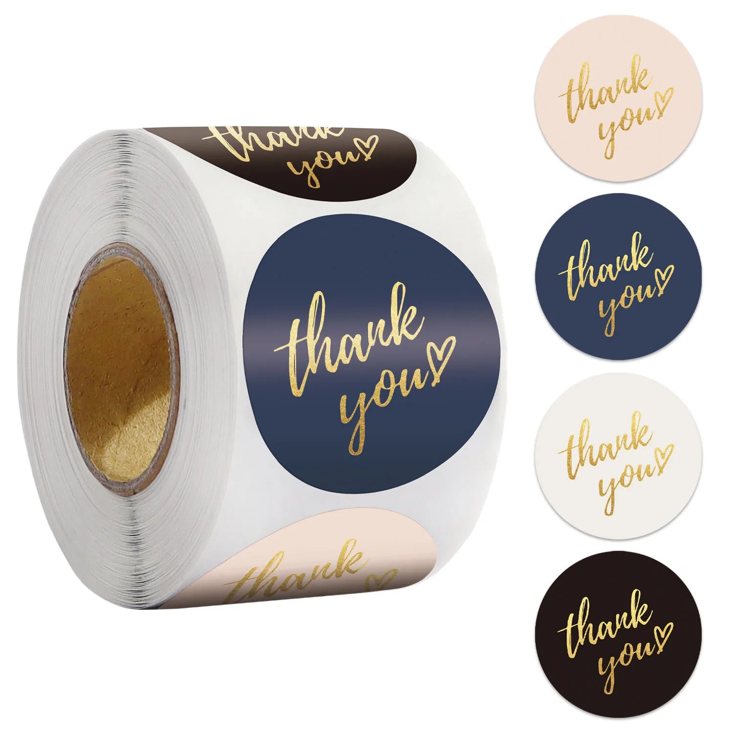 Blue thank you stickers roll with small round adhesive labels for packaging