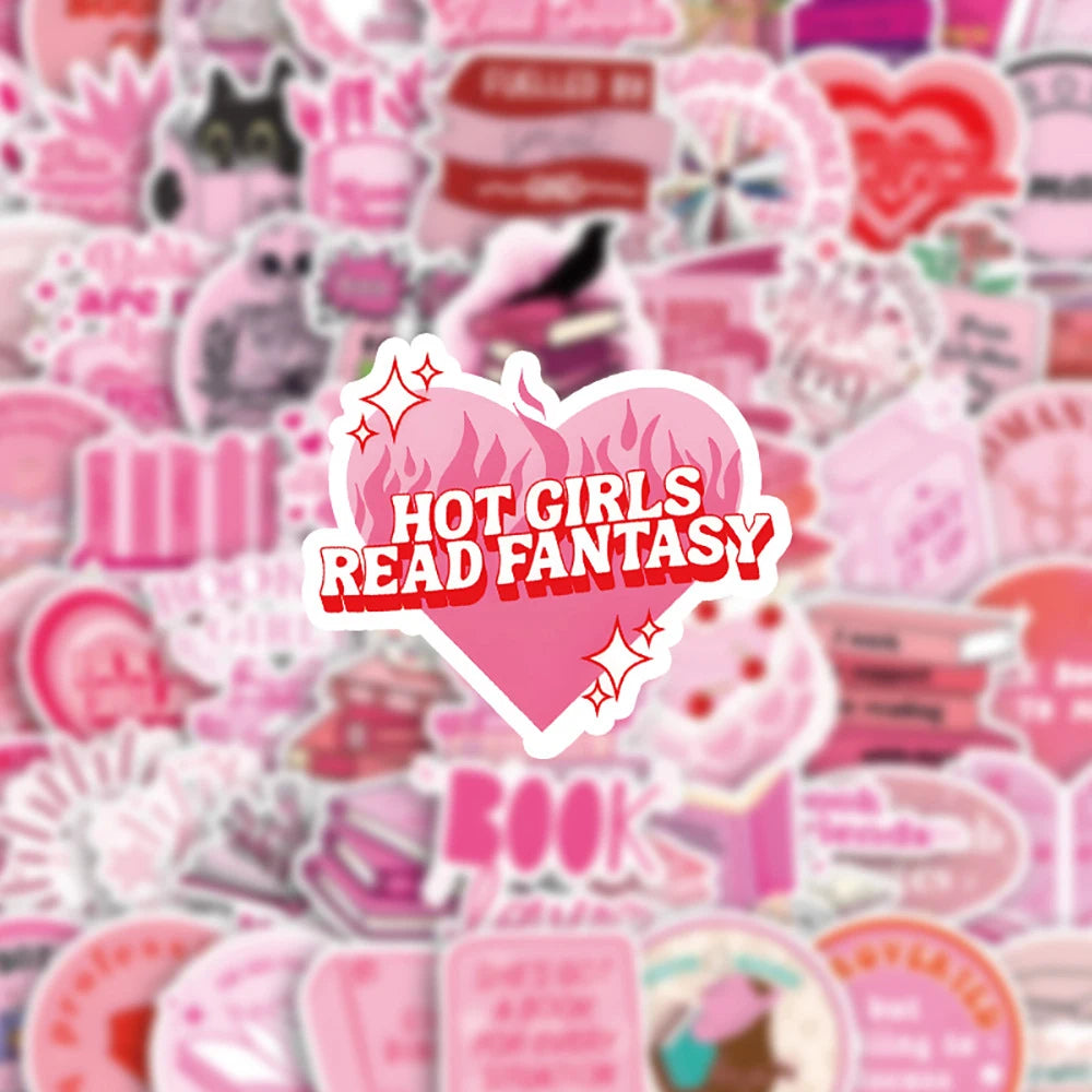 bookish cartoon sticker in pink aesthetic style