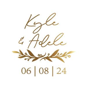 Gold foil clear thank you stickers with bride and groom names