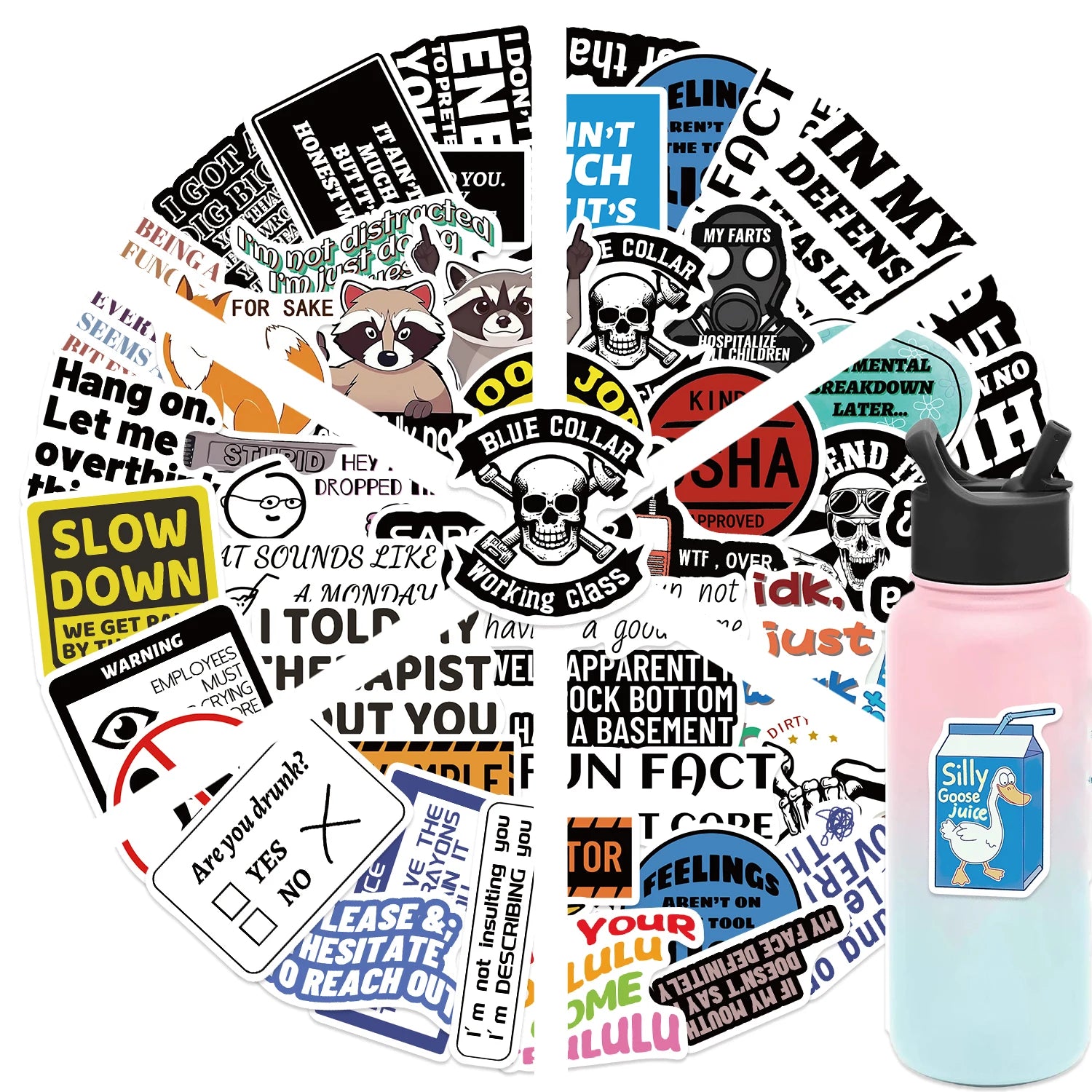 Cartoon quote vinyl stickers on laptop cover, waterproof reusable decals for daily use