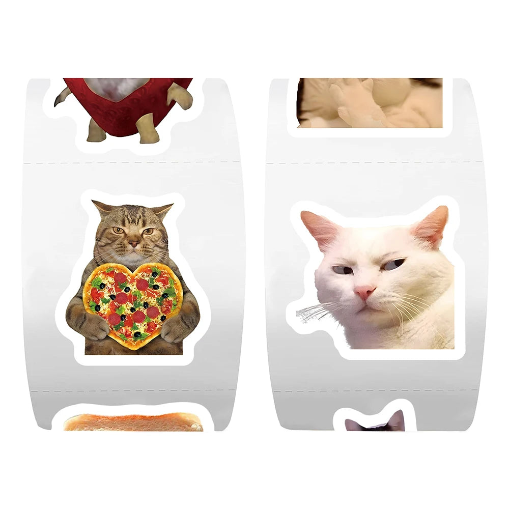Cat meme stickers in assorted sizes from 2 to 7 cm suitable for laptops, phones, and notebooks