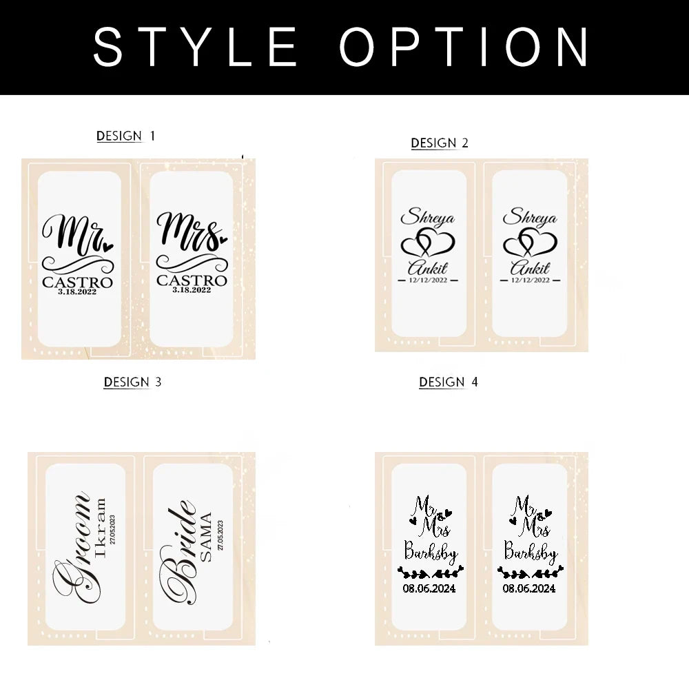 Style options showing different font designs for personalized champagne flute name engraving
