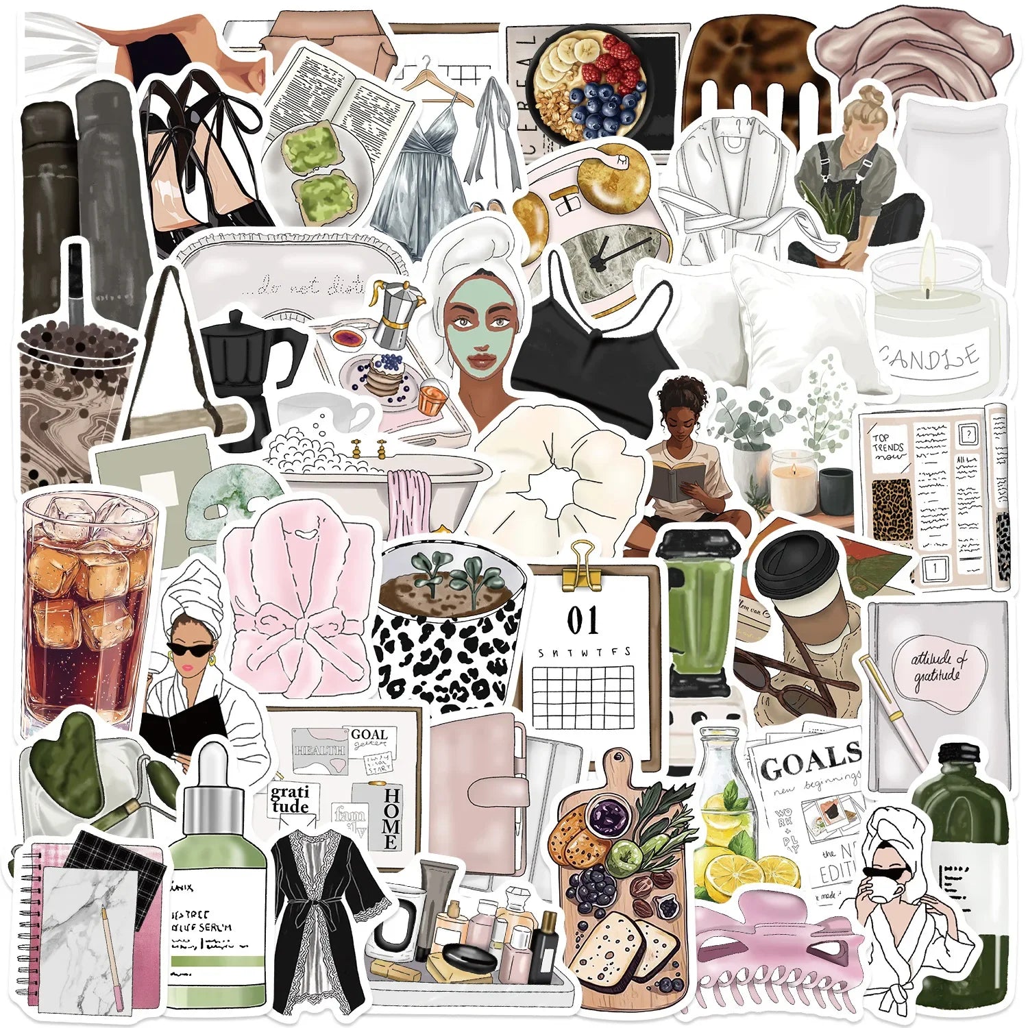 chic aesthetic stickers pack with cute girl lifestyle designs