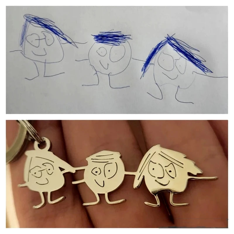 Personalized kids artwork keychain and necklace gift made from drawings