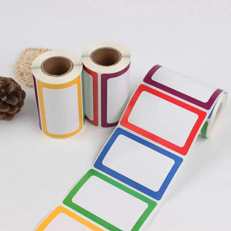 rectangular writable label stickers roll with red blue green yellow borders
