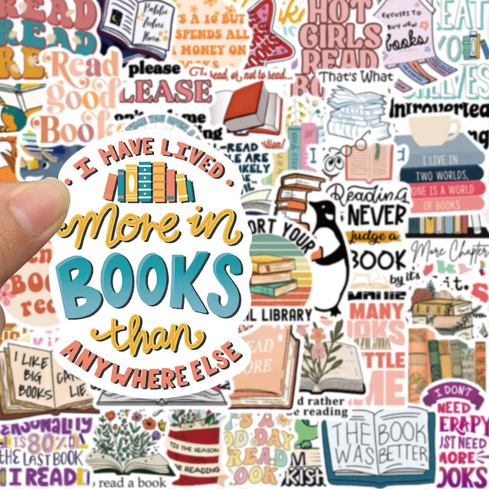 Colorful bookish stickers perfect for journals, planners, and scrapbooking