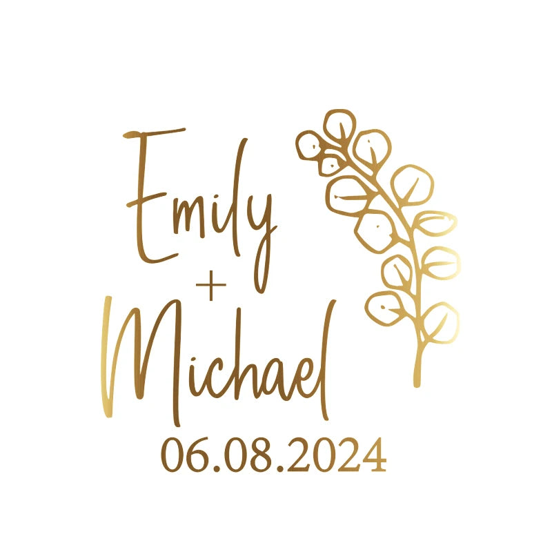 Custom gold foil clear thank you stickers with couple names for wedding favors