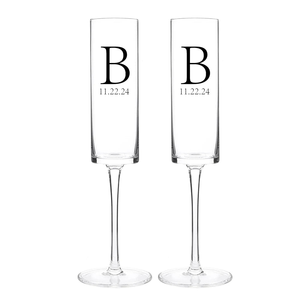 Custom engraved champagne glasses for couples gift