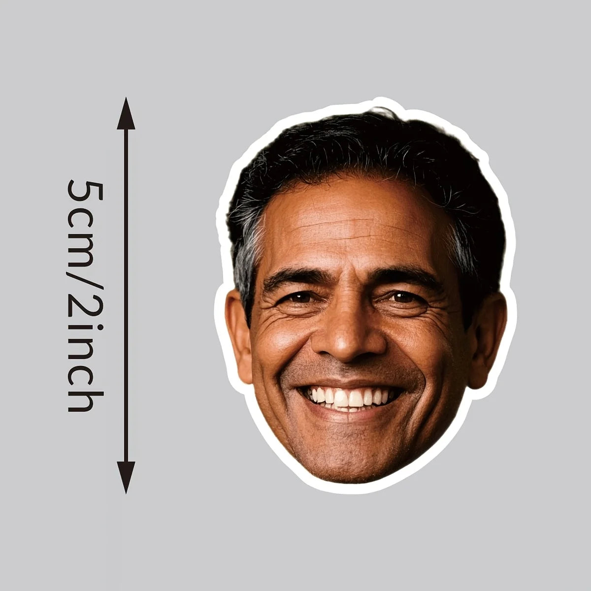 Close-up of custom face sticker with clean cut edges and photo detail