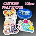 custom glossy vinyl logo stickers pack product display