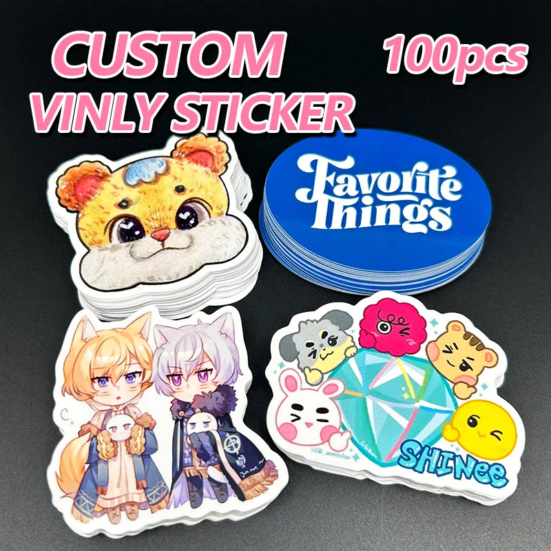 custom glossy vinyl logo stickers pack product display