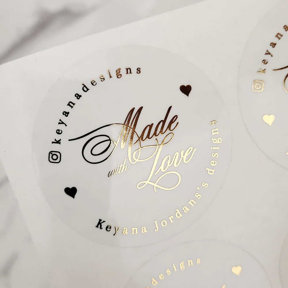 Custom logo gold foil clear stickers for branded packaging