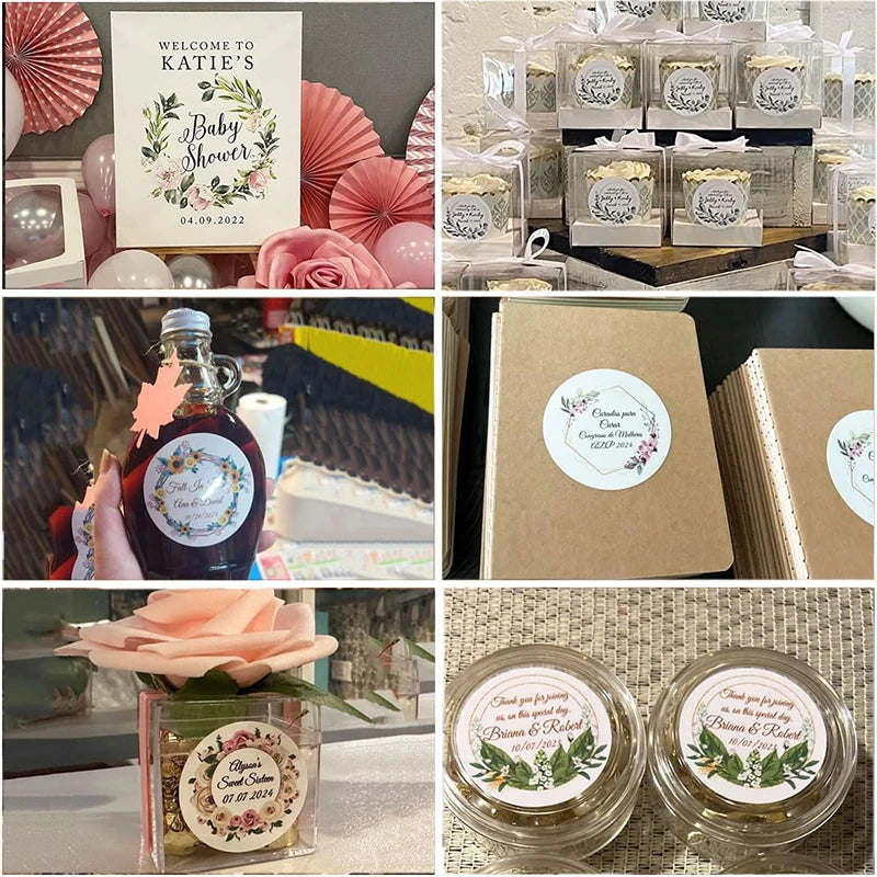 Custom logo stickers applied on boxes and paper bags