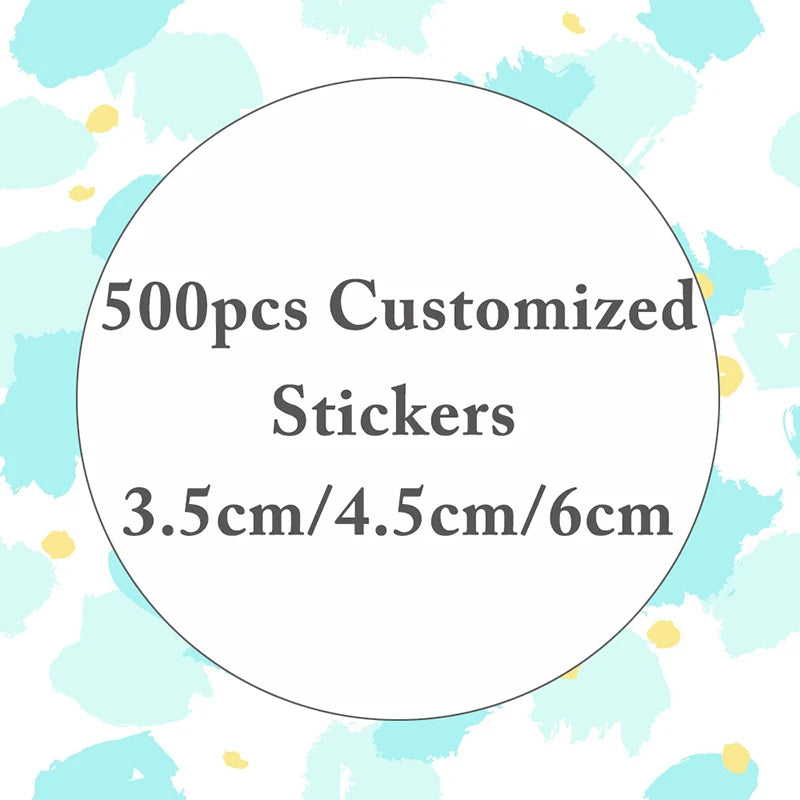 Custom logo stickers with personalized text, round design, ideal for weddings, parties, and branded packaging