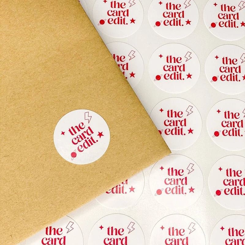 Custom stickers created using uploaded logo for branding and event packaging