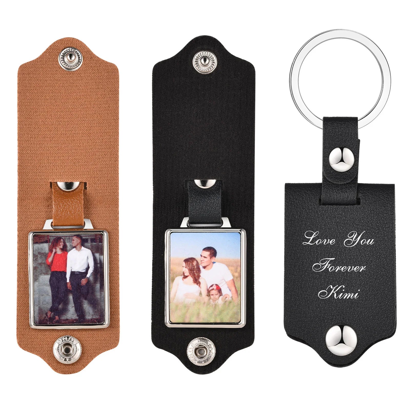 custom photo keychain with square leather design