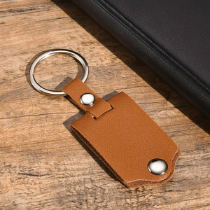 custom photo keyring made with leather and metal