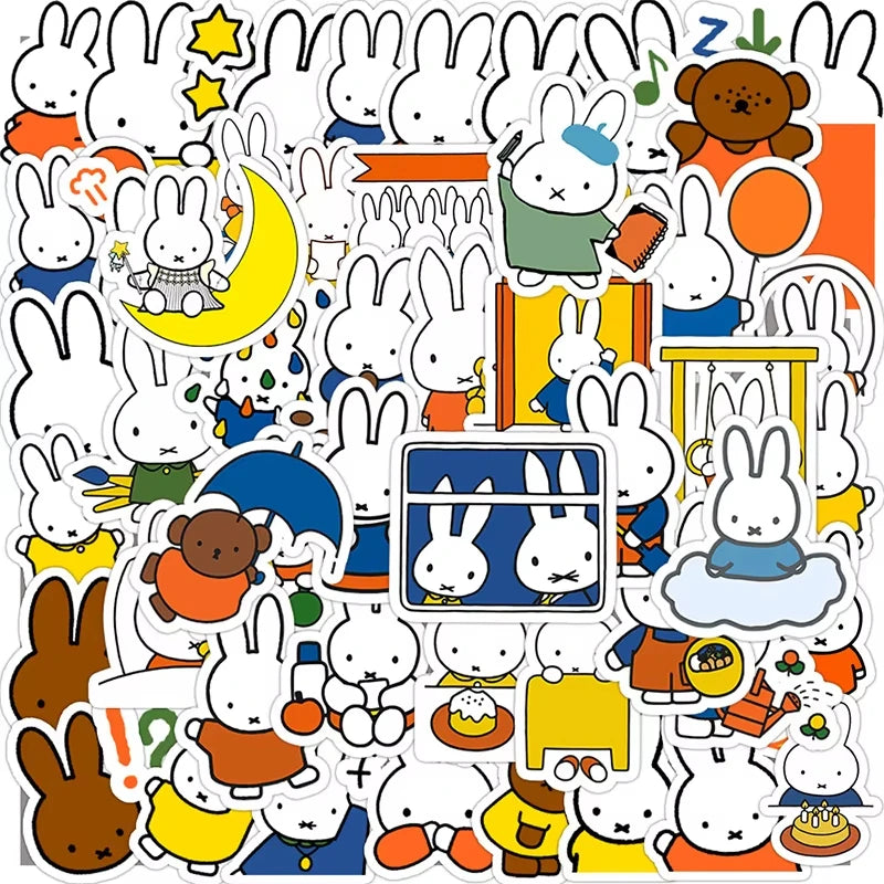 Cute bunny cartoon stickers arranged on white background for product display