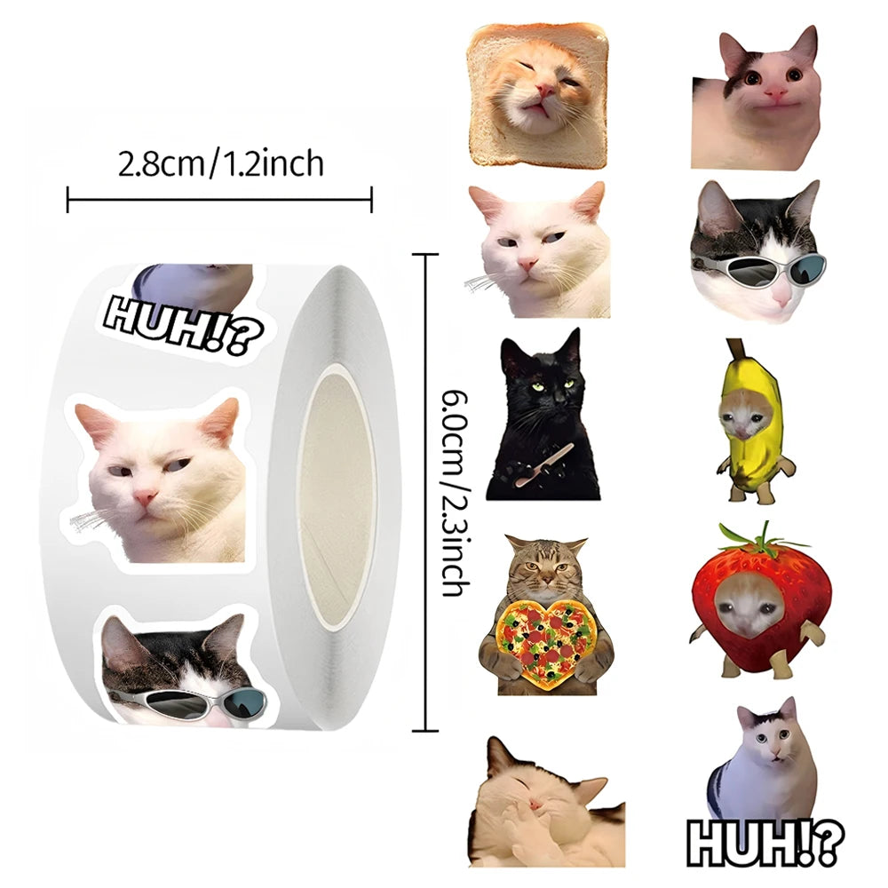 Cute cat meme stickers with funny cartoon designs for crafts, gadgets, and gifts