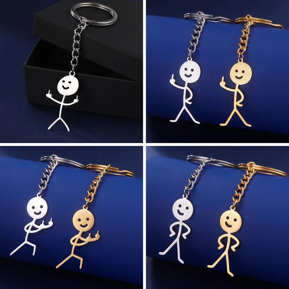 Cute funny stickman keychain with middle finger design