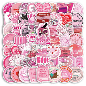 cute pink reading aesthetic sticker with book theme