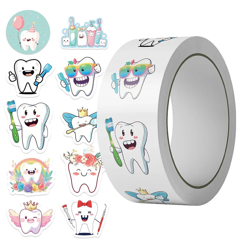 cute tooth cartoon stickers roll 500 sheets dental reward stickers for kids