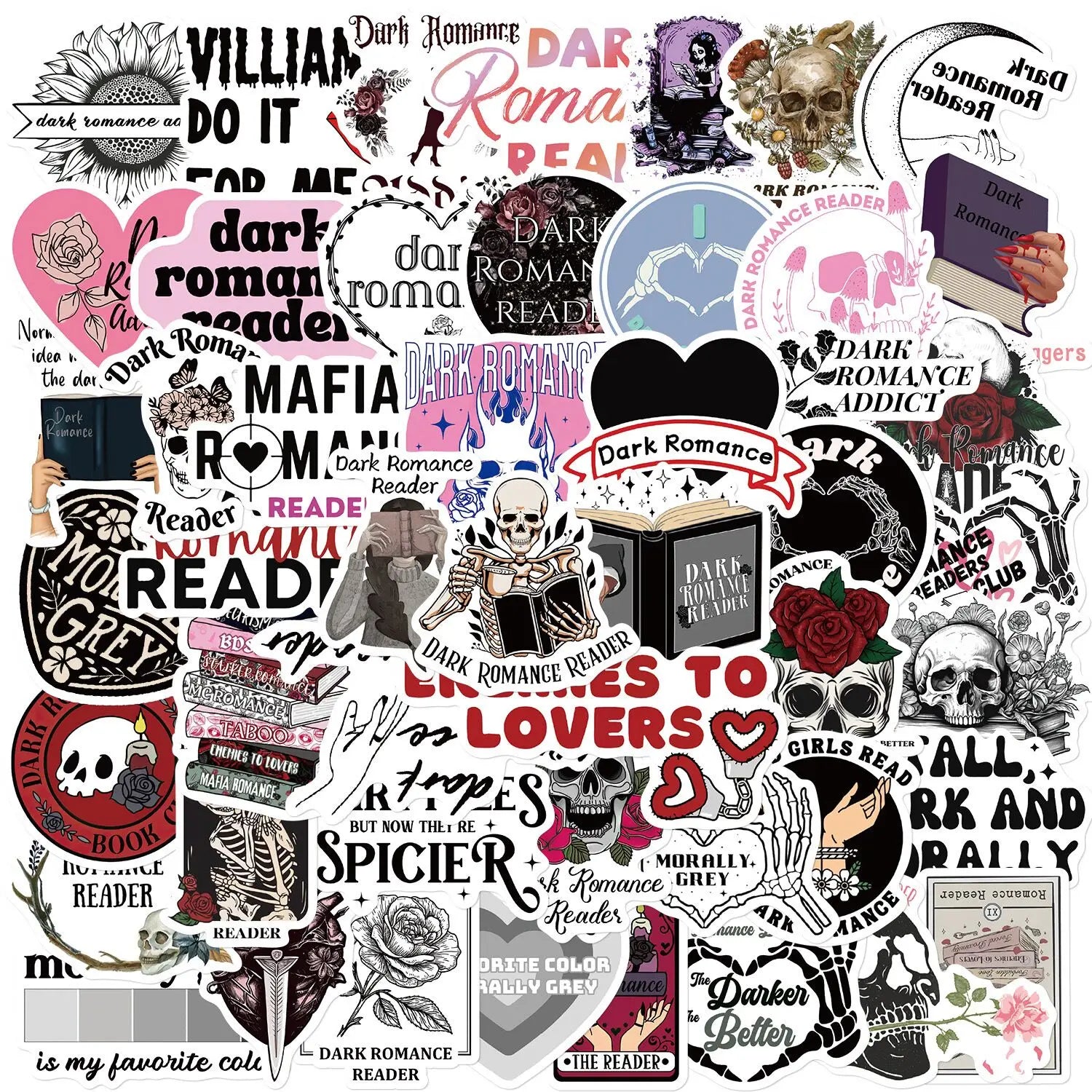 Dark romance bookish stickers styled in a BookTok-inspired reading aesthetic