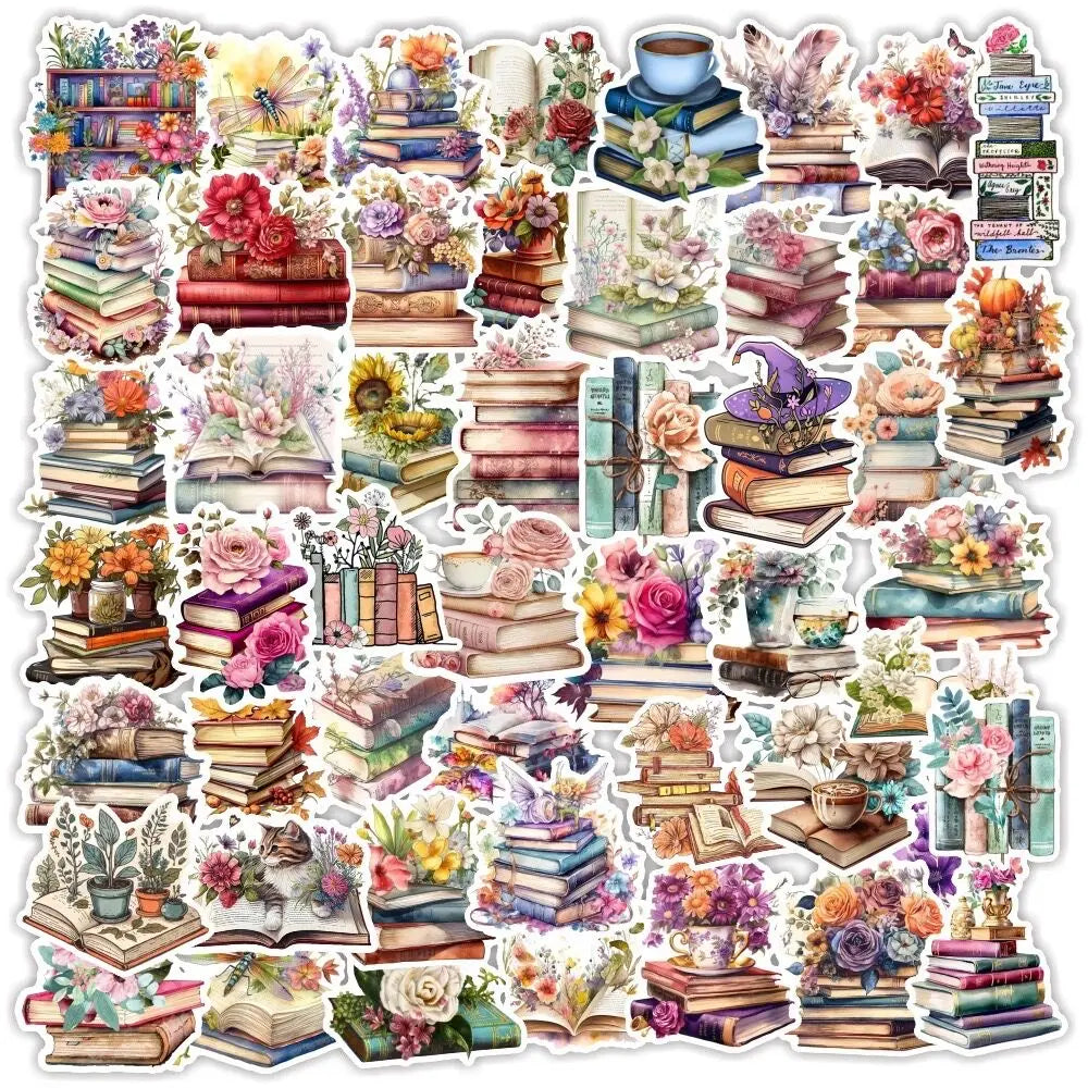 Dark romance reading aesthetic stickers decorating a planner and notebook spread