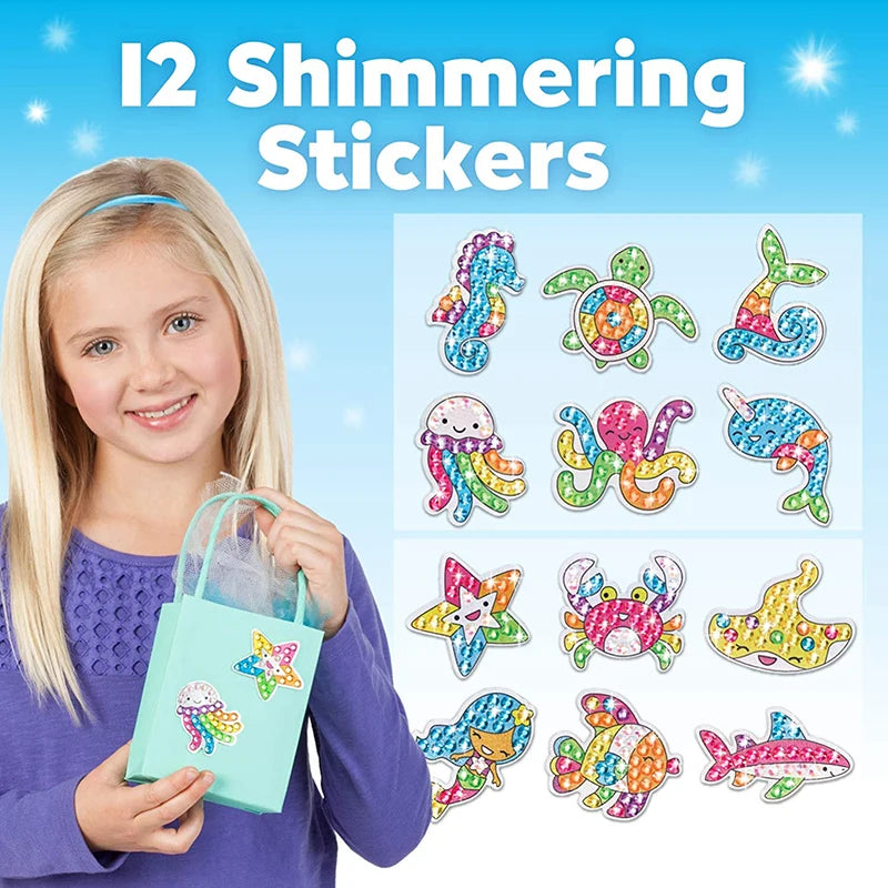 Diamond painting sticker kit with animal and rainbow craft stickers for kids