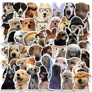 Dog meme stickers collage with assorted cute puppy faces and funny expressions