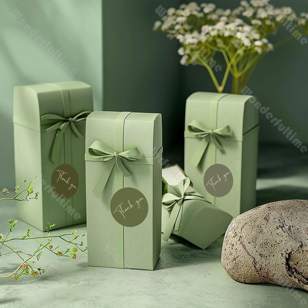 Spring and Easter round stickers used on gift packaging and favor boxes