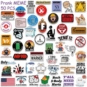 edgy cartoon prank stickers with graphic illustrations