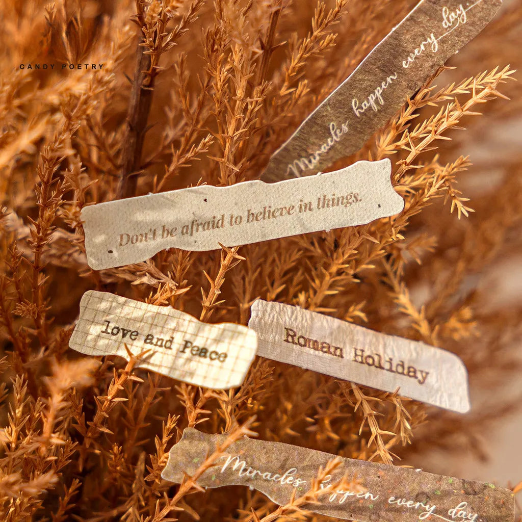 Vintage English quote stickers featuring classic typography and muted tones