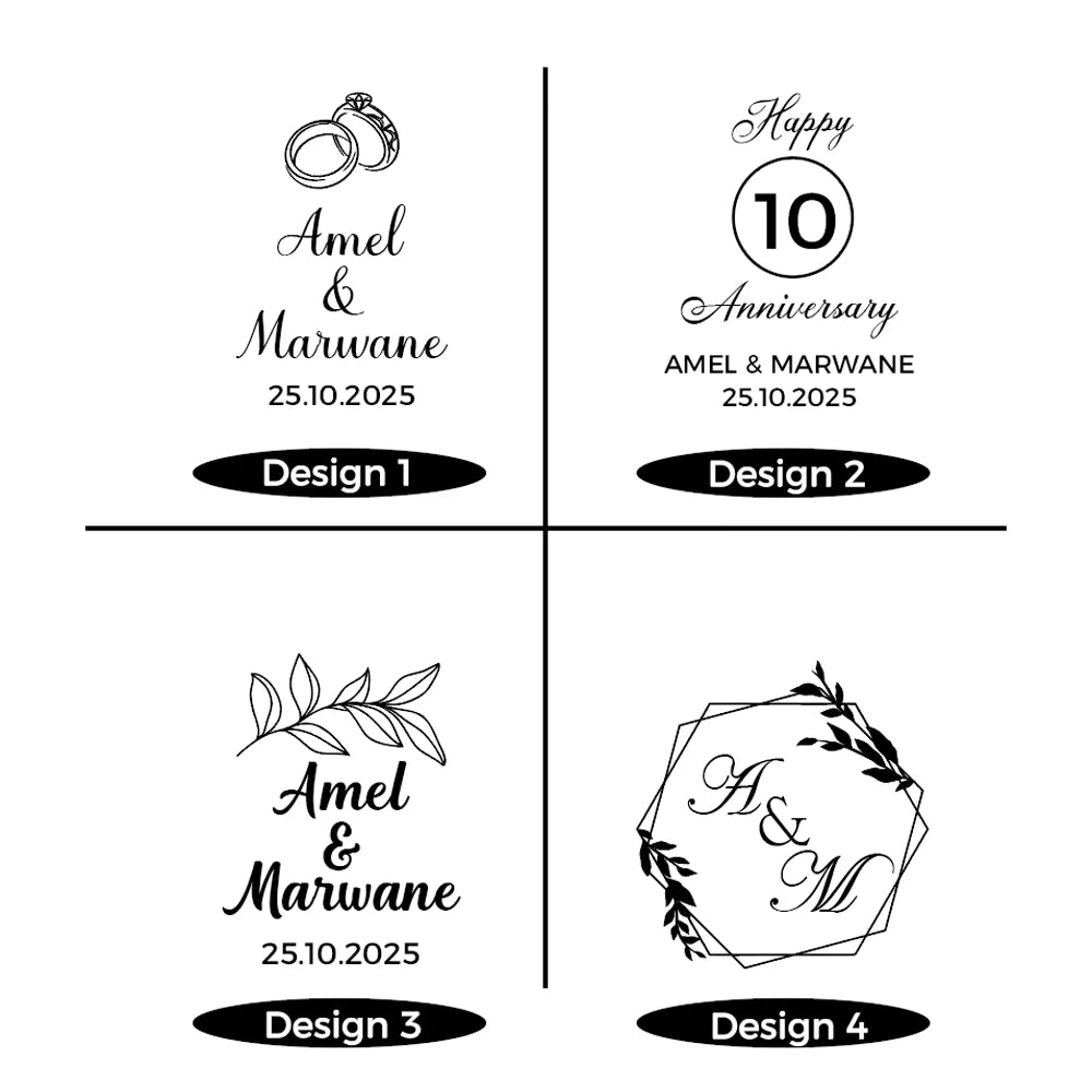 Close up of engraved champagne glass personalization detail