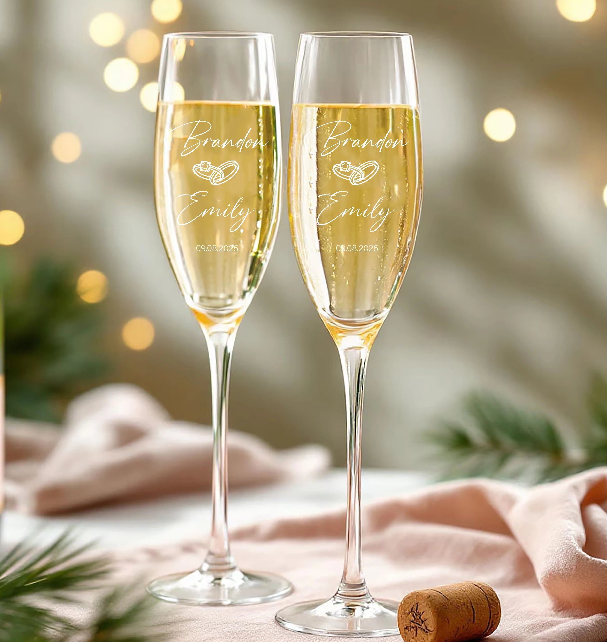 Engraved champagne glasses for couples celebrating love and milestones