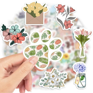 Flower stickers used to decorate laptops, bottles, and personal items