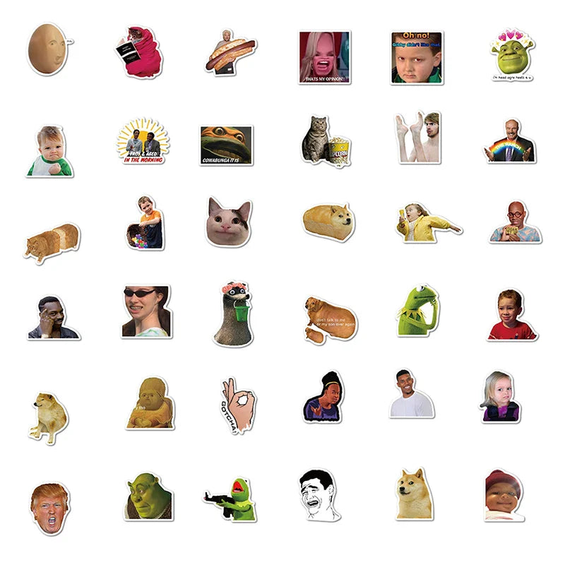 Funny meme vinyl stickers collection featuring internet meme characters and anime meme designs