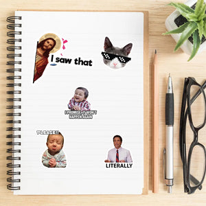 Funny meme vinyl stickers applied on a phone case for personalized everyday style