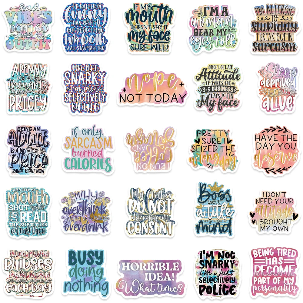 Funny sarcastic text sticker collage with playful hand lettered designs