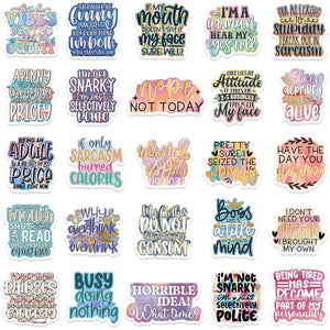 Funny sarcastic text sticker collage with playful hand lettered designs