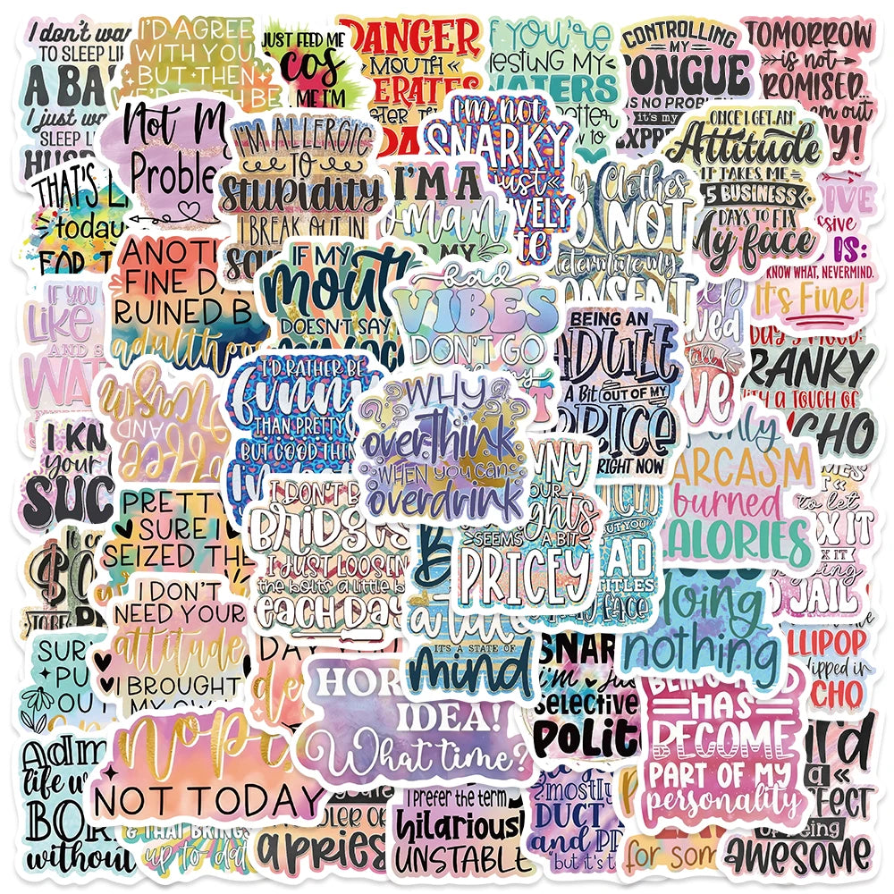 Funny typography sticker pack with sarcastic sayings and bold lettering