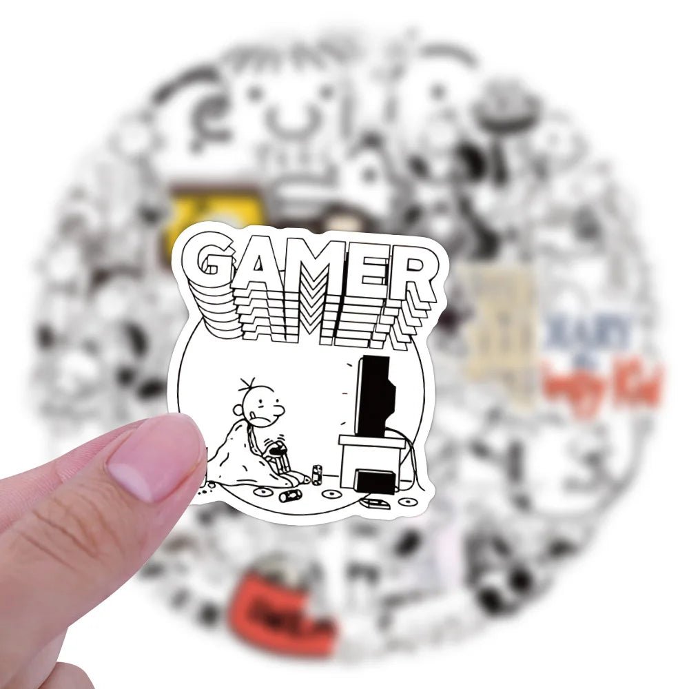 Funny wimpy kid cartoon sticker collage with playful comic illustrations