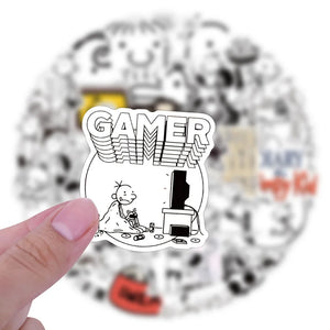 Funny wimpy kid cartoon sticker collage with playful comic illustrations