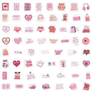 Girly book club stickers with aesthetic pink book themed artwork