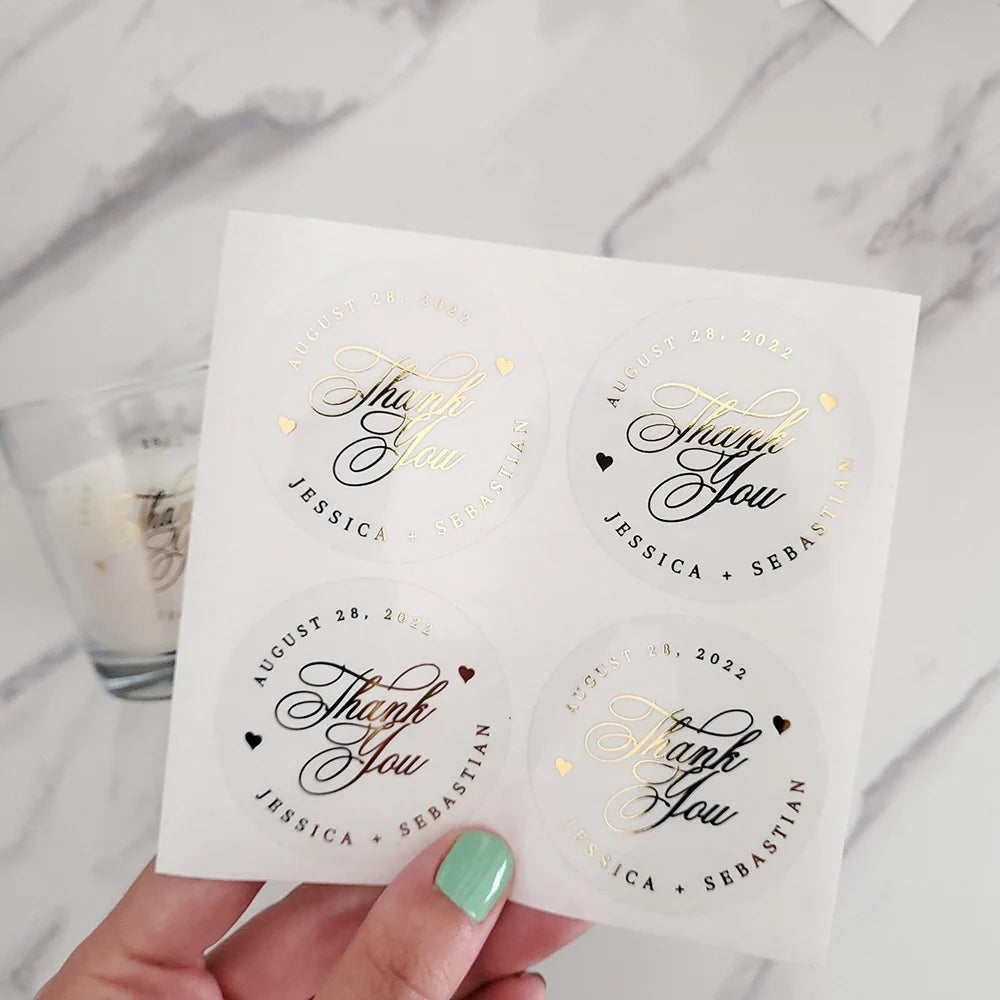 
Round gold foil clear sticker used as envelope seal

