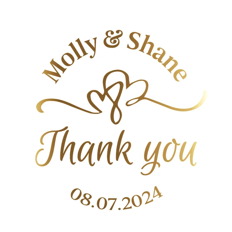Clear gold foil thank you stickers applied on candle jars