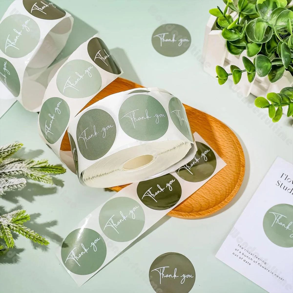 green 500pcs thank you label stickers roll cute packaging seal labels