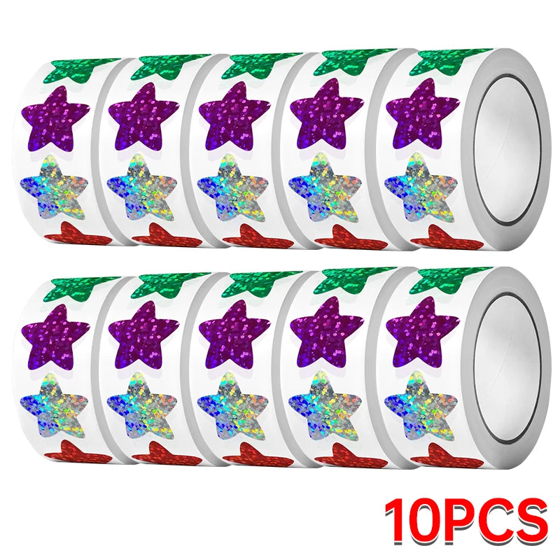 Rainbow holographic star reward stickers on rolls