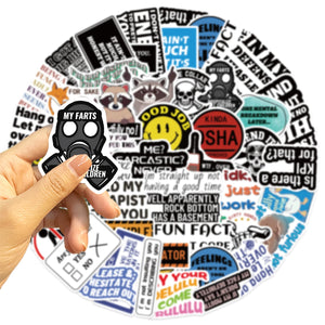 Humorous sarcastic stickers set made from durable waterproof vinyl